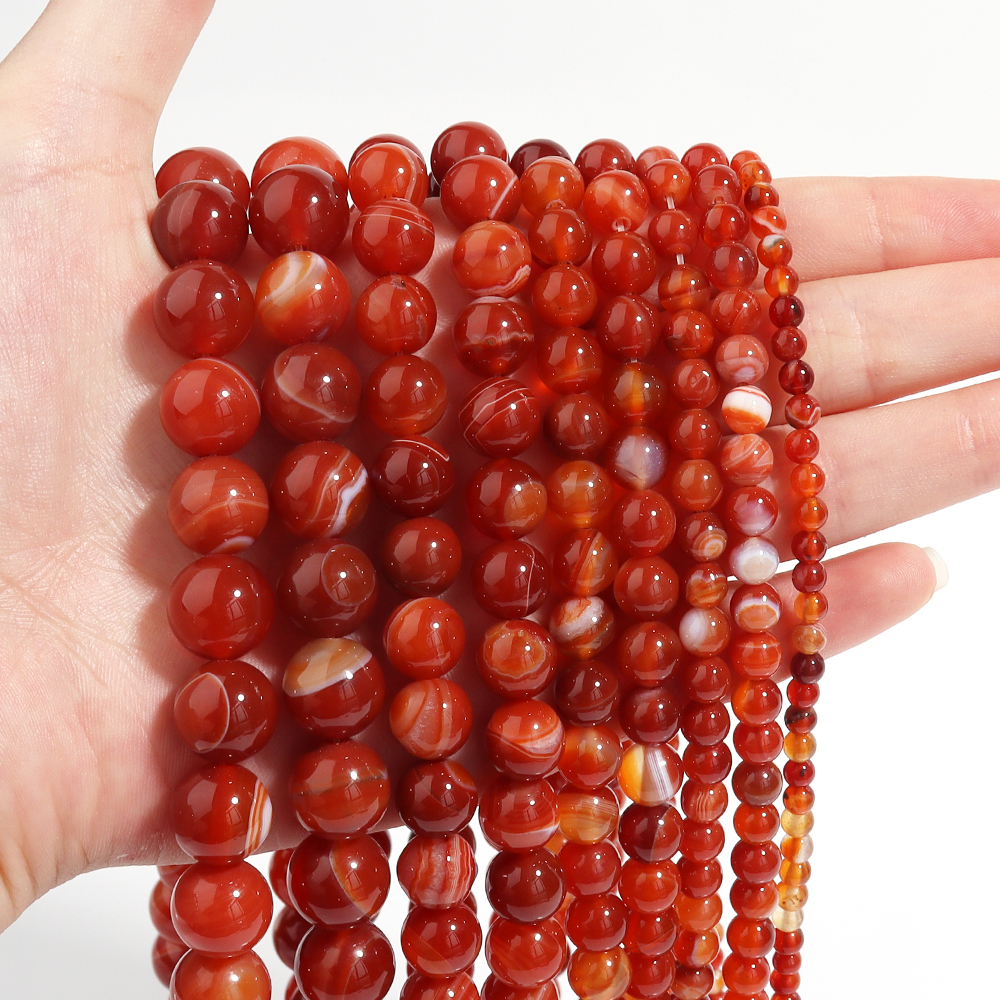 1 Strand Red Striped Agate Nat – Vintage Collector Bewertung und Preis